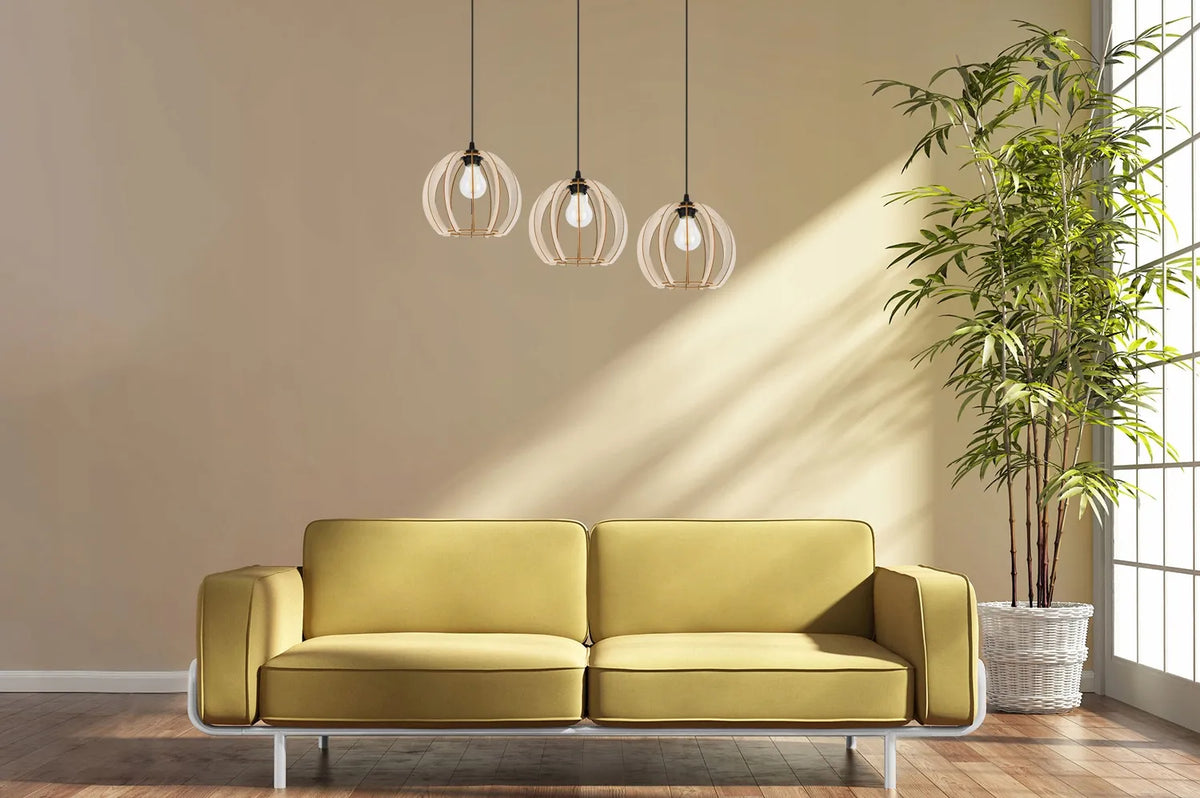 Trigubas pakabinamas lubų šviestuvas „Light Home Timber“ iš medžio, modernus boho stiliaus