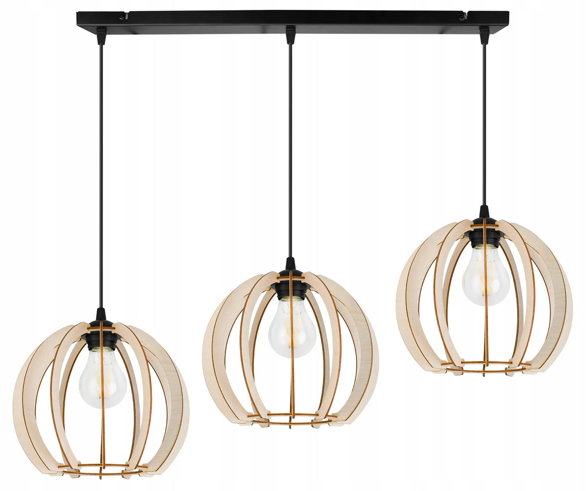 Trigubas pakabinamas lubų šviestuvas „Light Home Timber“ iš medžio, modernus boho stiliaus