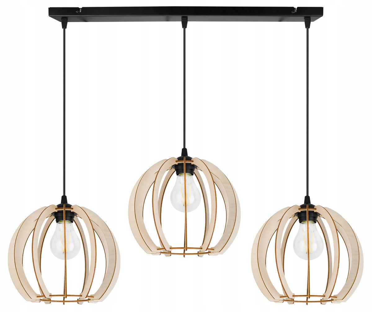 Trigubas pakabinamas lubų šviestuvas „Light Home Timber“ iš medžio, modernus boho stiliaus