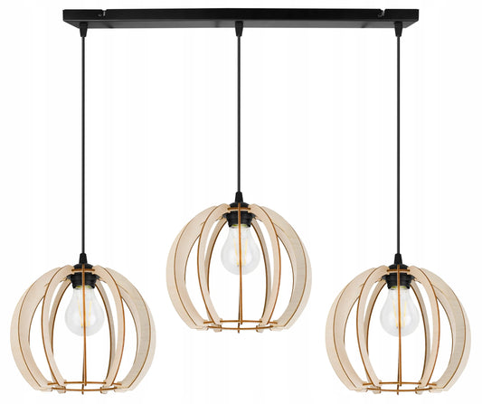 Trigubas pakabinamas lubų šviestuvas „Light Home Timber“ iš medžio, modernus boho stiliaus