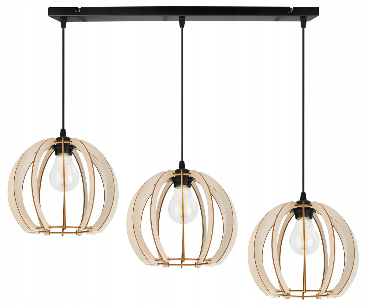 Trigubas pakabinamas lubų šviestuvas „Light Home Timber“ iš medžio, modernus boho stiliaus