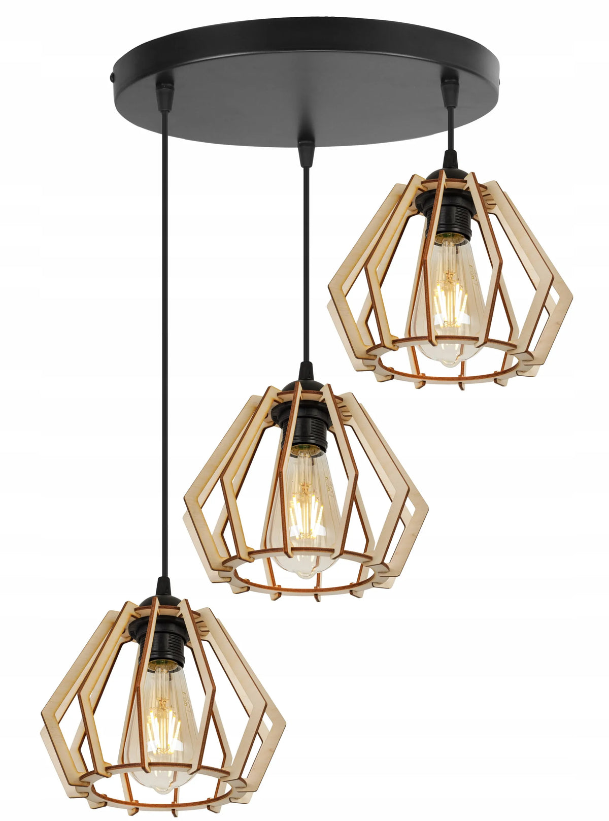 TRIJŲ ŠVIESOS ŠALTINIŲ KABAMAS LUBINIS ŠVIESTUVAS „TIMBER“ – MEDINIS, MODERNUS, BOHO, LED
