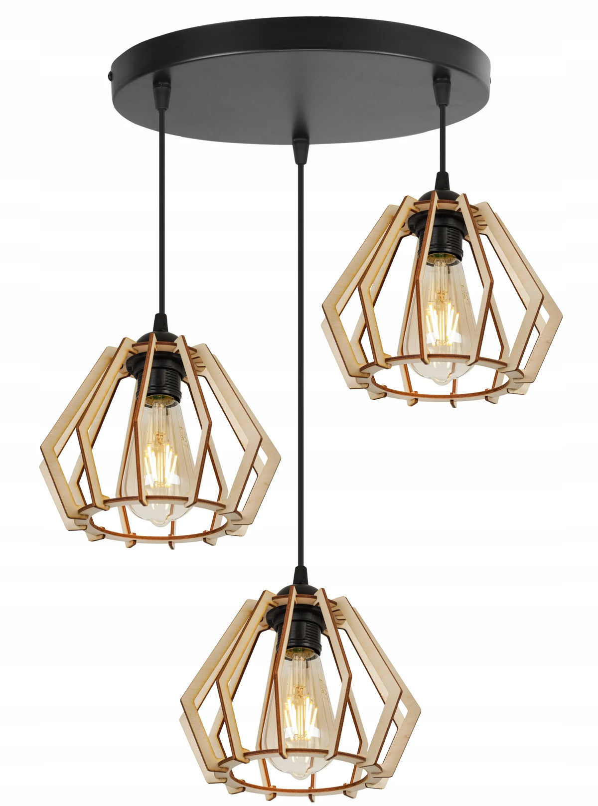 TRIJŲ ŠVIESOS ŠALTINIŲ KABAMAS LUBINIS ŠVIESTUVAS „TIMBER“ – MEDINIS, MODERNUS, BOHO, LED