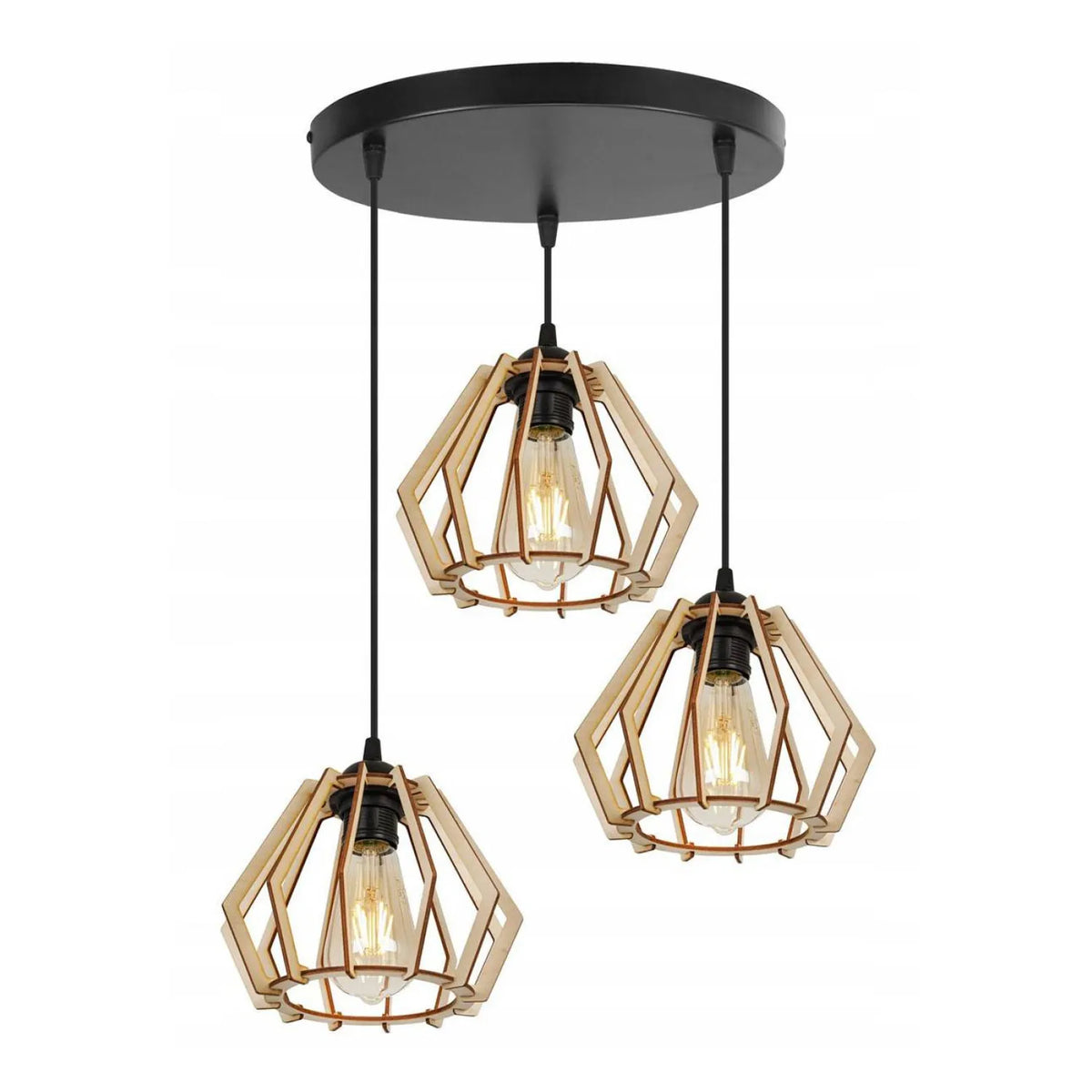 TRIJŲ ŠVIESOS ŠALTINIŲ KABAMAS LUBINIS ŠVIESTUVAS „TIMBER“ – MEDINIS, MODERNUS, BOHO, LED