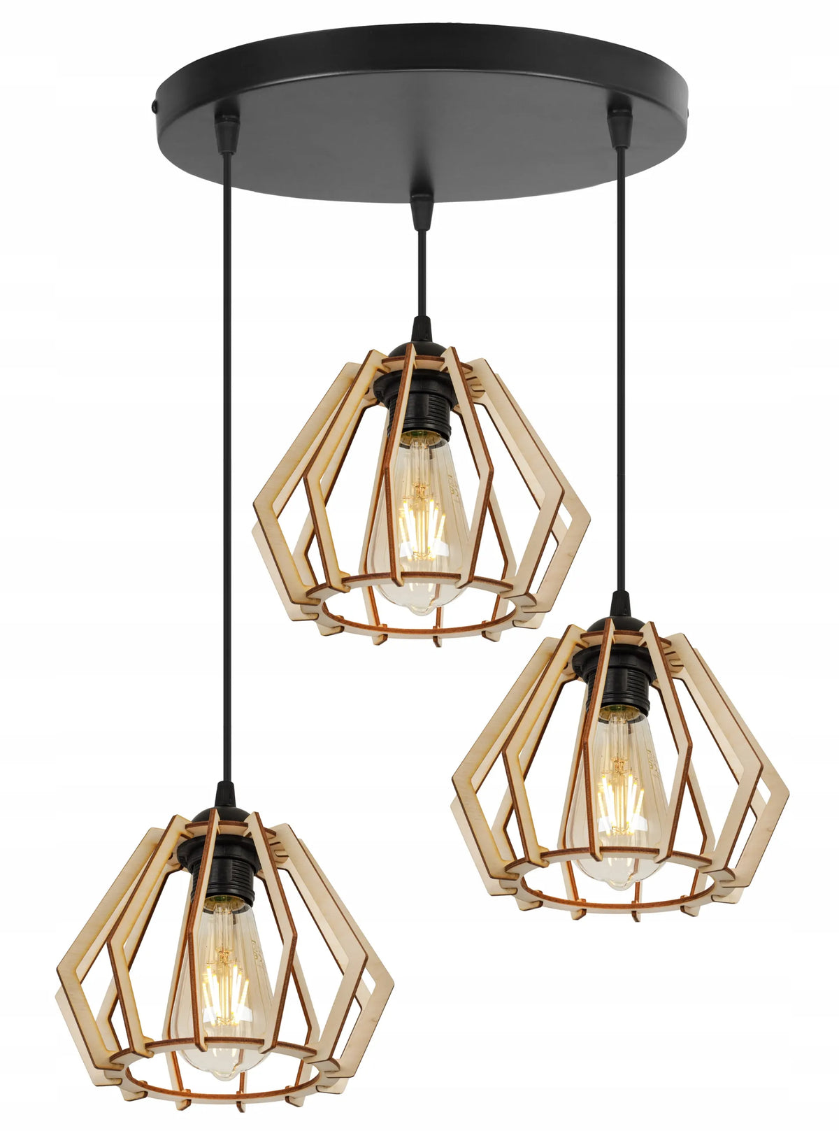 TRIJŲ ŠVIESOS ŠALTINIŲ KABAMAS LUBINIS ŠVIESTUVAS „TIMBER“ – MEDINIS, MODERNUS, BOHO, LED