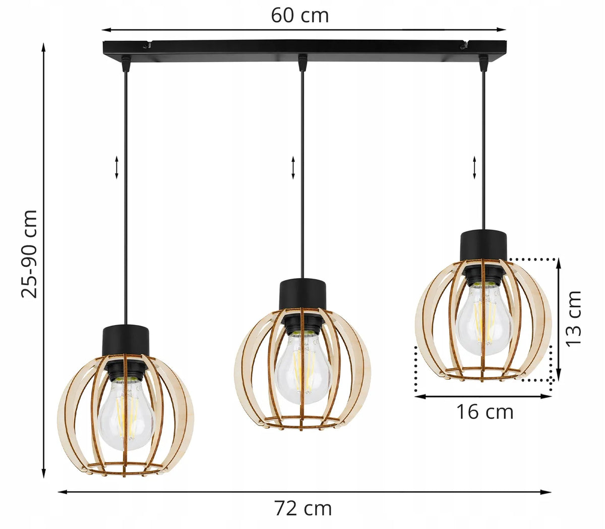 Trijų šviesos šaltinių pakabinamas medinis lubinis šviestuvas Light Home TIMBER 2358/3, modernus boho stilius