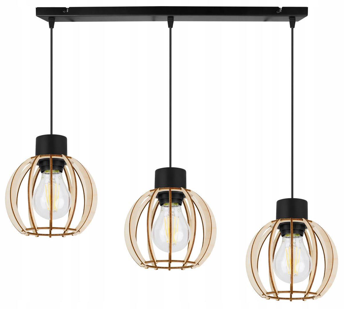 Trijų šviesos šaltinių pakabinamas medinis lubinis šviestuvas Light Home TIMBER 2358/3, modernus boho stilius