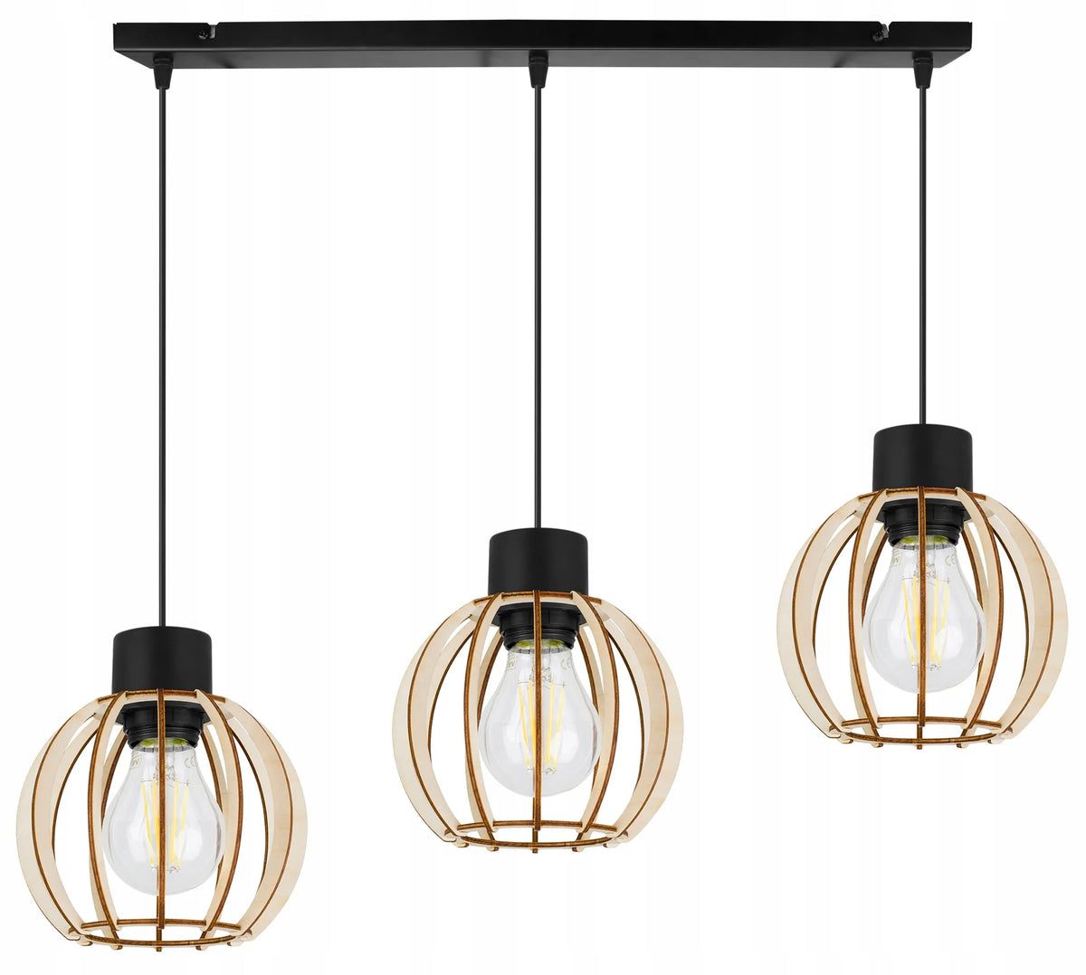 Trijų šviesos šaltinių pakabinamas medinis lubinis šviestuvas Light Home TIMBER 2358/3, modernus boho stilius