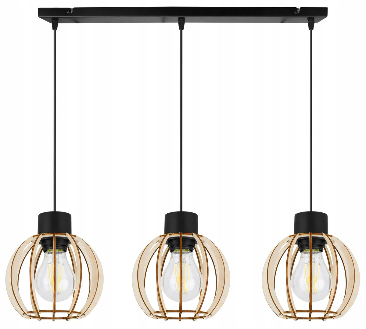 Trijų šviesos šaltinių pakabinamas medinis lubinis šviestuvas Light Home TIMBER 2358/3, modernus boho stilius