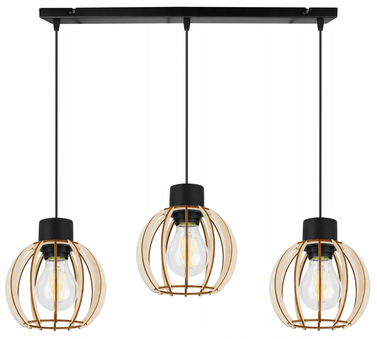 Trijų šviesos šaltinių pakabinamas medinis lubinis šviestuvas Light Home TIMBER 2358/3, modernus boho stilius