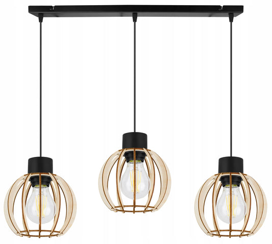 Trijų šviesos šaltinių pakabinamas medinis lubinis šviestuvas Light Home TIMBER 2358/3, modernus boho stilius