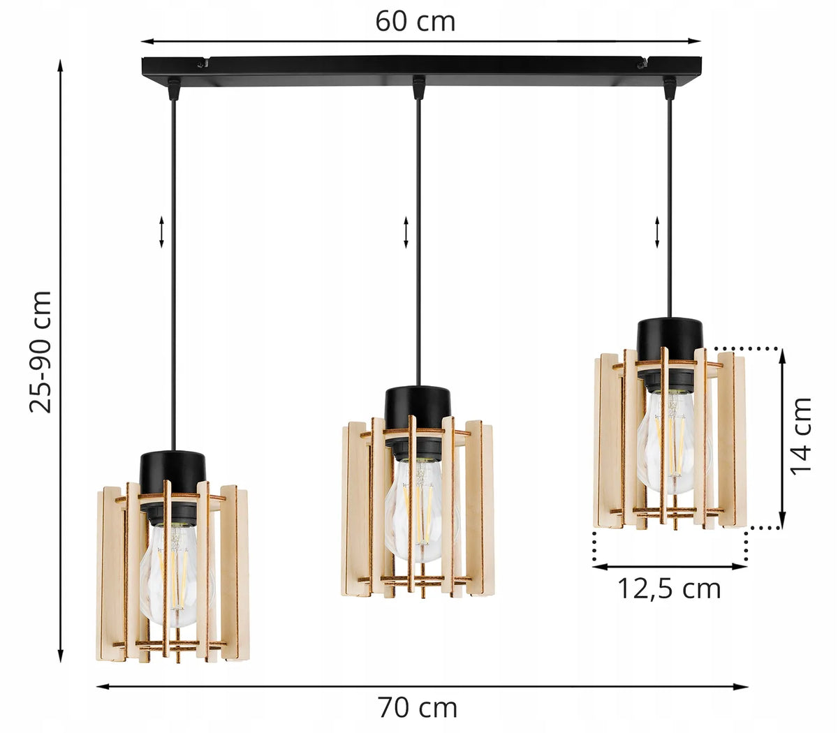 TRIJŲ ŠVIESOS ŠALTINIŲ PAKABINAMAS ŠVIESTUVAS „TIMBER“ 2357/3, MEDINIS, MODERNUS, BOHO