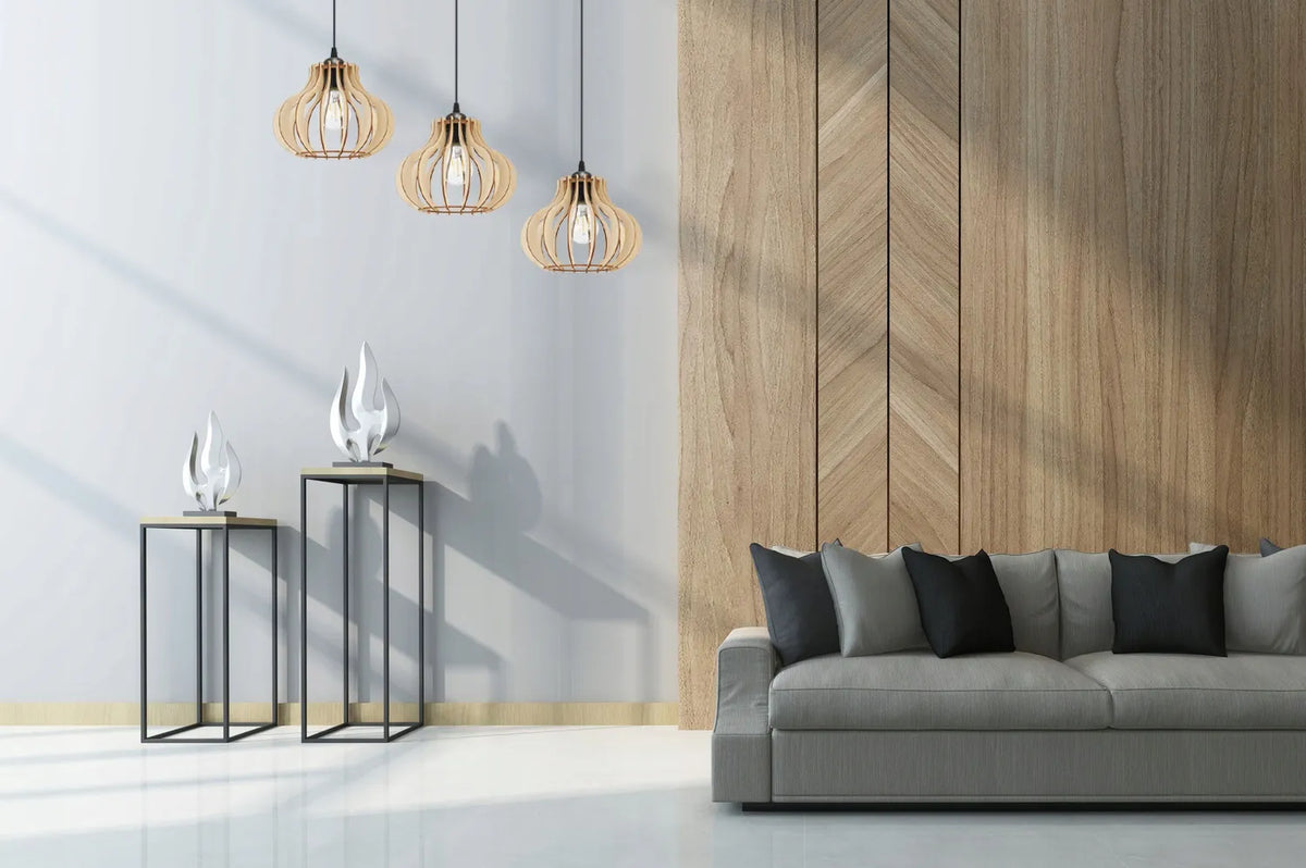 Trijų šviestuvų medinis pakabinamas lubinis šviestuvas „Light Home TIMBER 2365/3“, modernus boho stilius
