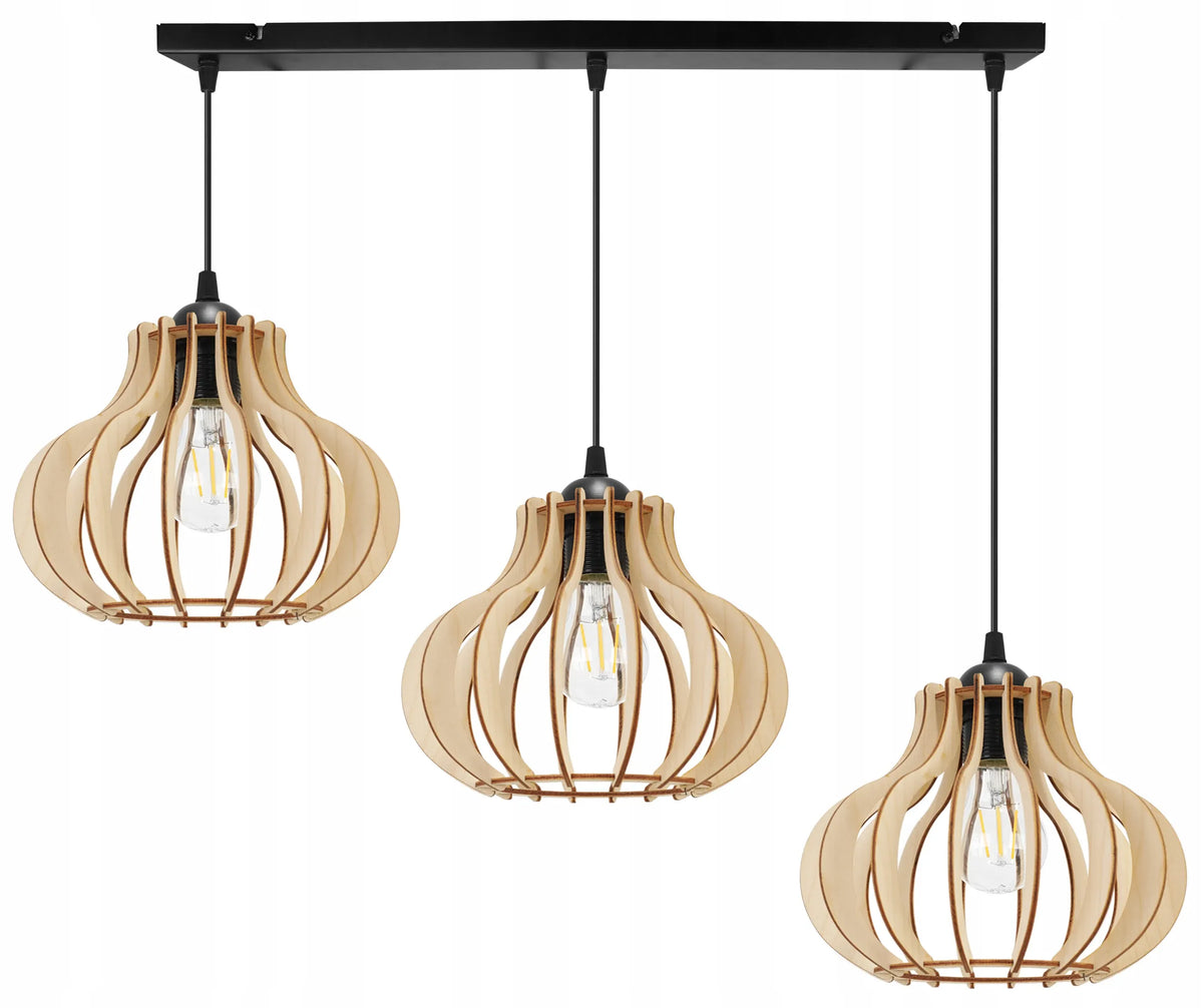 Trijų šviestuvų medinis pakabinamas lubinis šviestuvas „Light Home TIMBER 2365/3“, modernus boho stilius