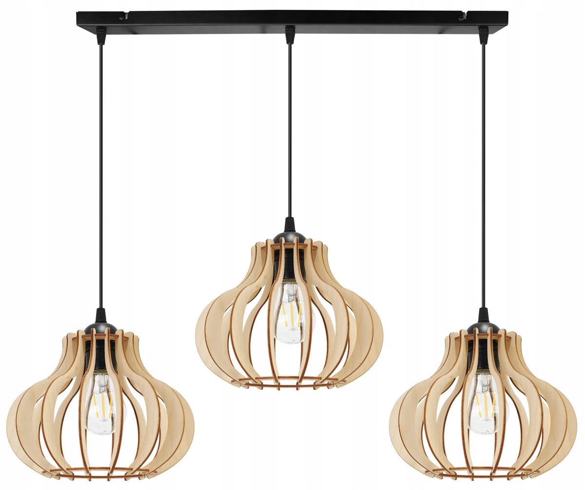 Trijų šviestuvų medinis pakabinamas lubinis šviestuvas „Light Home TIMBER 2365/3“, modernus boho stilius