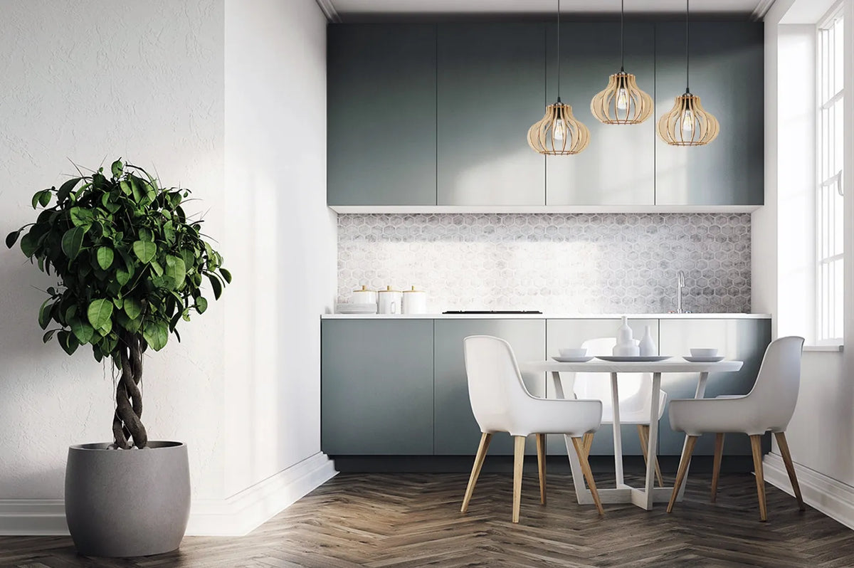 Trijų šviestuvų medinis pakabinamas lubinis šviestuvas „Light Home TIMBER 2365/3“, modernus boho stilius