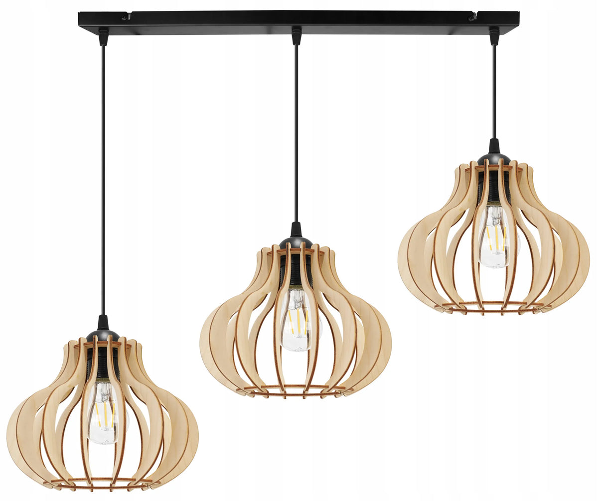 Trijų šviestuvų medinis pakabinamas lubinis šviestuvas „Light Home TIMBER 2365/3“, modernus boho stilius