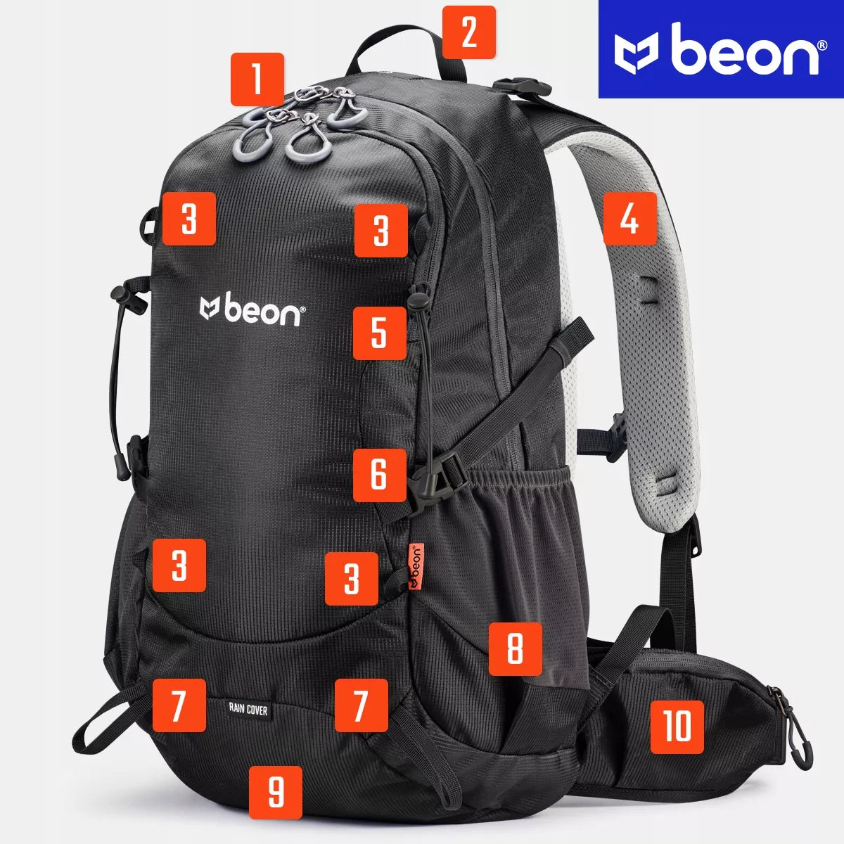 Turistinė kuprinė Beon XB540 30L, žygio, kalnų, unisex, tvirta, juoda