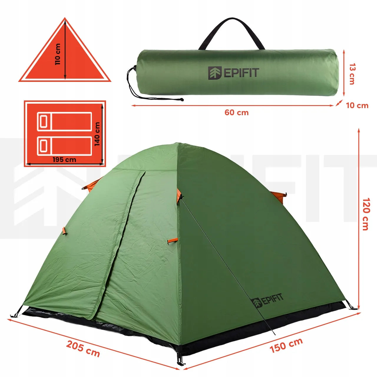 Turistinė palapinė 1-2 asmenims Epifit HORIZON 2.0, vandeniui atspari, 205x150x120 cm