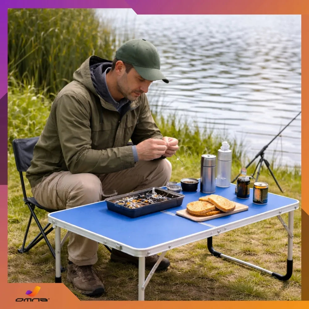 Turistinis iškylų ir paplūdimio stalas Omna Campfold T60 blue, aliuminis, sulankstomas į lagaminą 60x40 cm
