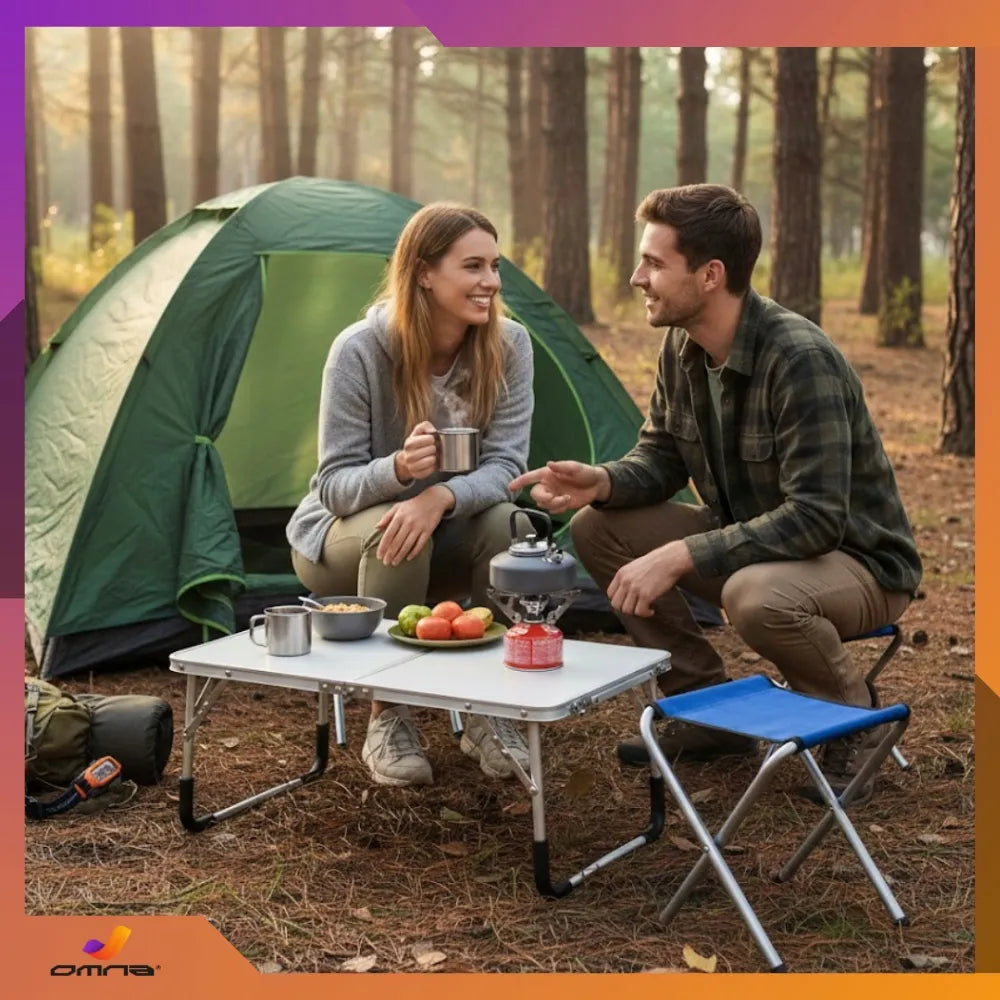 Turistinis kempingo sulankstomas stalelis Omna Campfold T60, 60x40 cm, baltas