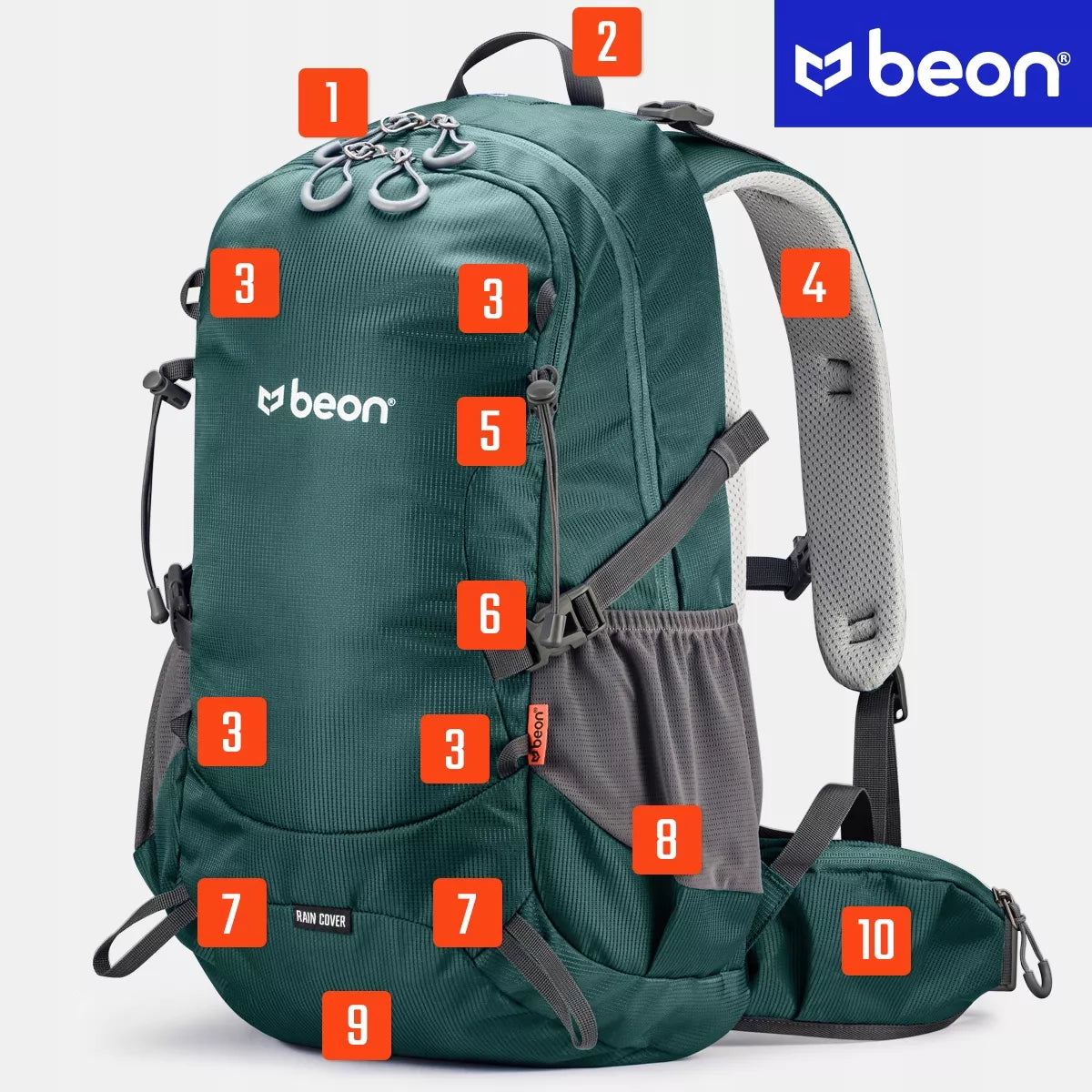 Turistinis trekingo kuprinė 30L vyrams ir moterims, Beon XB540, žalia