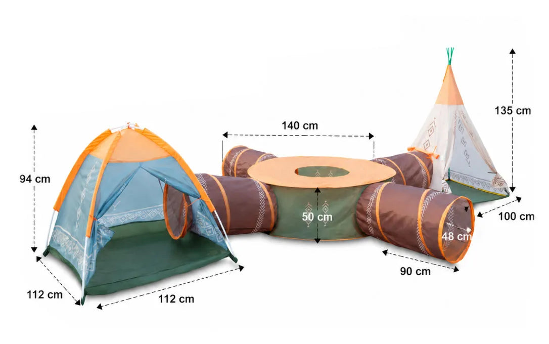 Vaikiška palapinė COIL Tipi namelis su tuneliu 7-viename – stovyklavimui namuose ar lauke