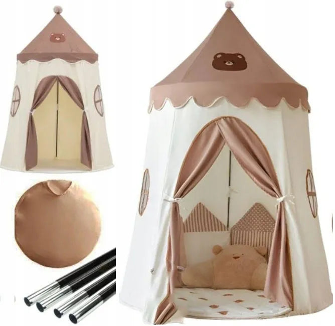 Vaikiška palapinė Tipi Smėlio spalvos Meškiukas Namelis Vigvamas kambariui lauko palapinė