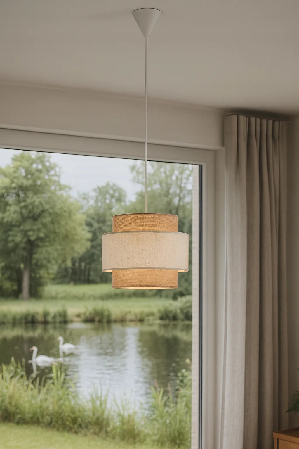 Vieno šviesos taško pakabinamas lubinis šviestuvas su gaubtu LED Komat YUTA