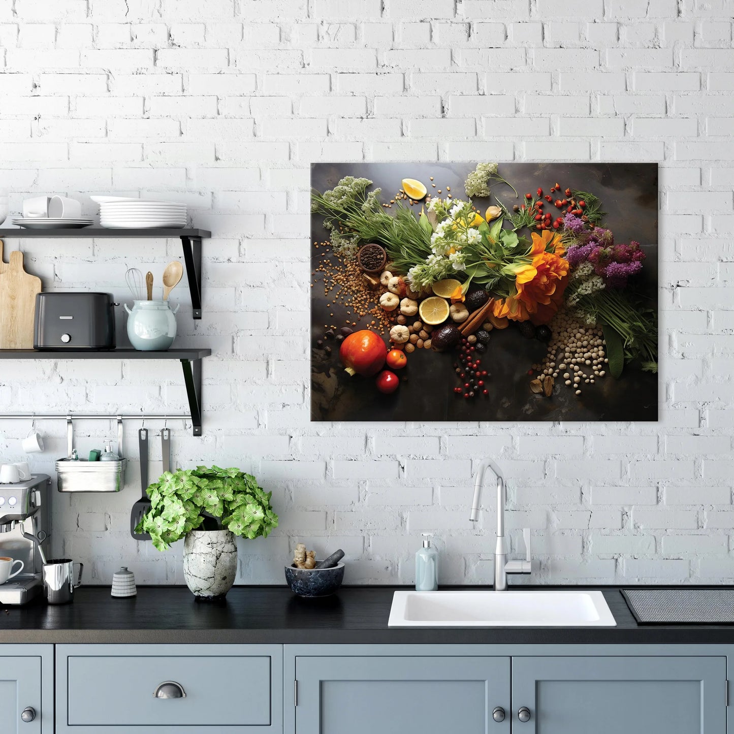 Virtuvinis paveikslas ant drobės PRIESKONIAI ŽOLELĖS didelis 120x80 cm