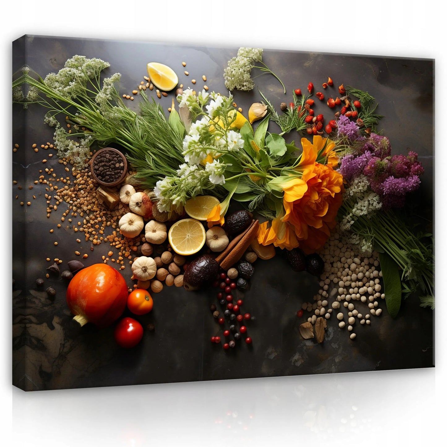 Virtuvinis paveikslas ant drobės PRIESKONIAI ŽOLELĖS didelis 120x80 cm