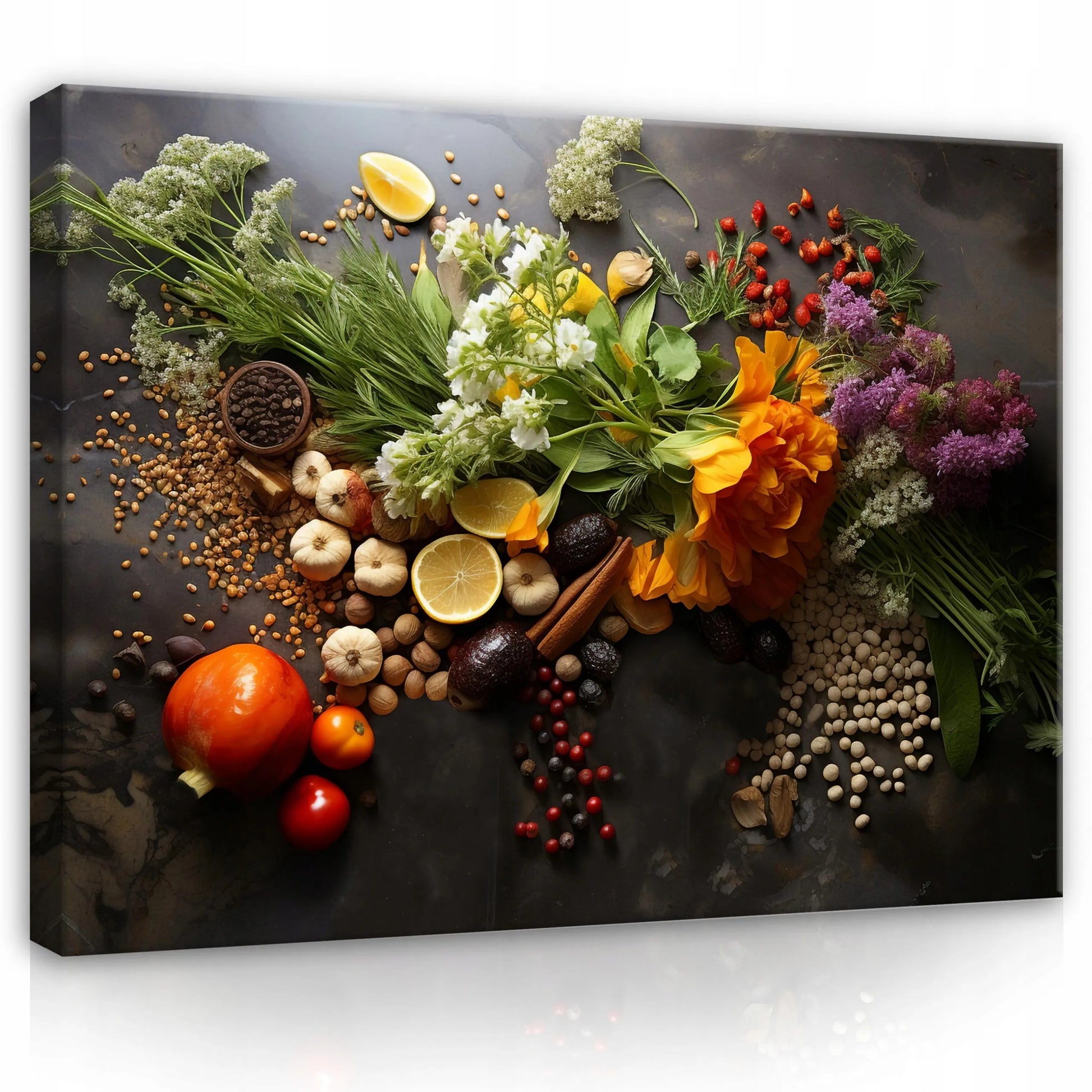 Virtuvinis paveikslas ant drobės PRIESKONIAI ŽOLELĖS didelis 120x80 cm