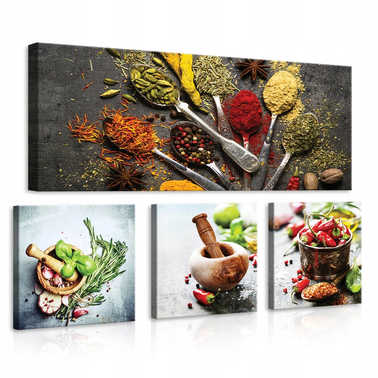 Wallarena 4 dalių paveikslų rinkinys virtuvei ir valgomajam Žolelės XXL 80x55 cm