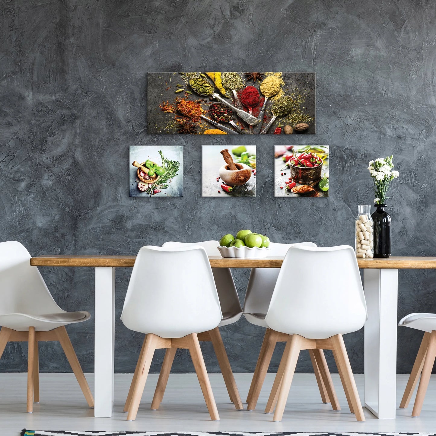 Wallarena 4 dalių paveikslų rinkinys virtuvei ir valgomajam Žolelės XXL 80x55 cm