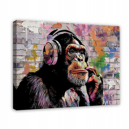Wallarena Banksy beždžionės grafičio gatvės meno paveikslas ant drobės 100x70 cm