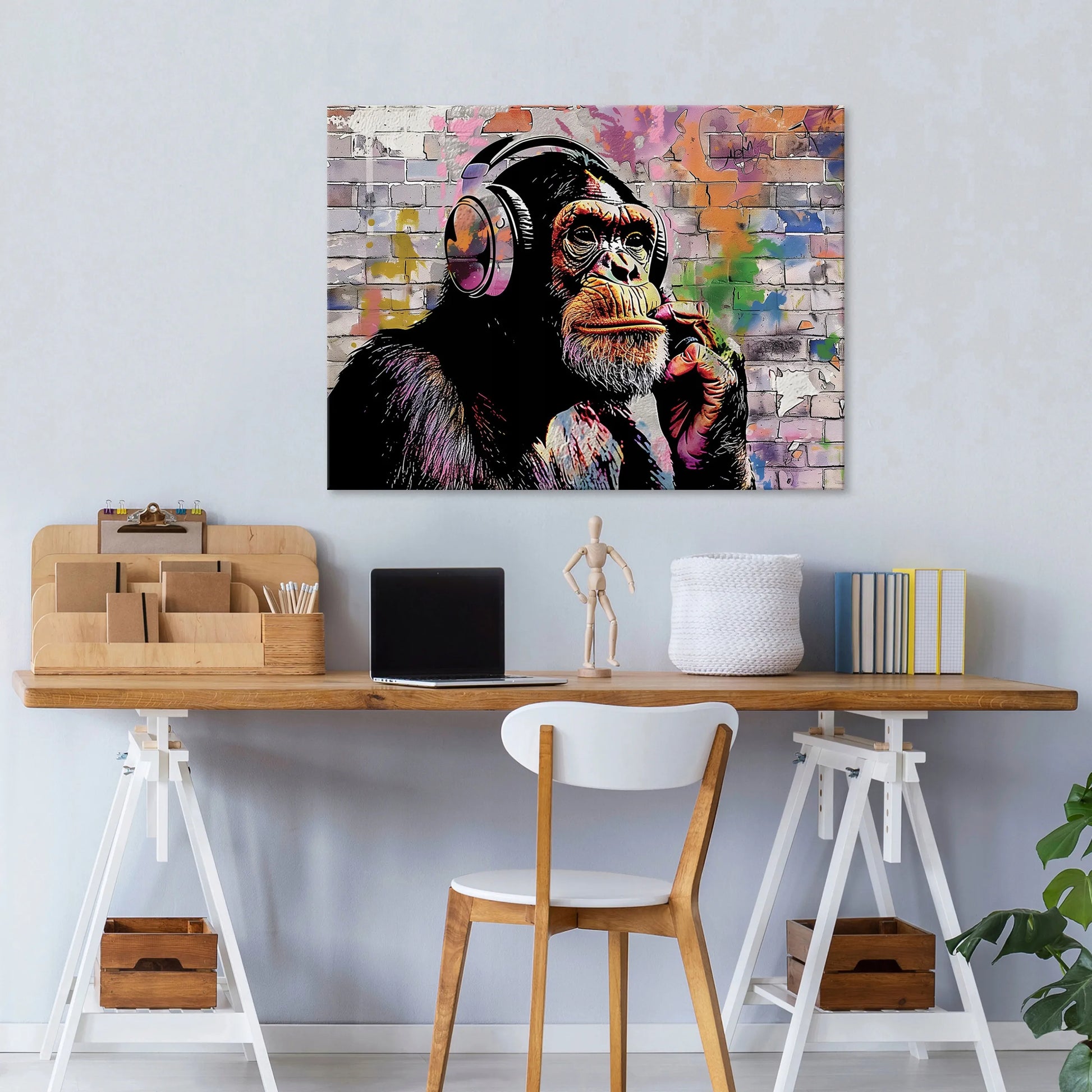 Wallarena Banksy beždžionės grafičio gatvės meno paveikslas ant drobės 100x70 cm