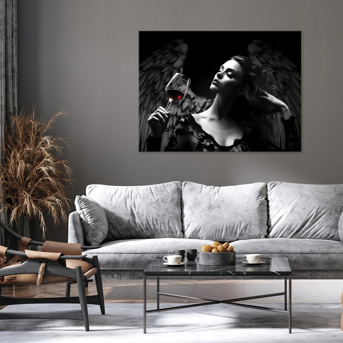 Wallarena drobės paveikslas MOTERIS ANGELAS, modernus sienų dekoras miegamajam ir svetainei, 120x80 cm