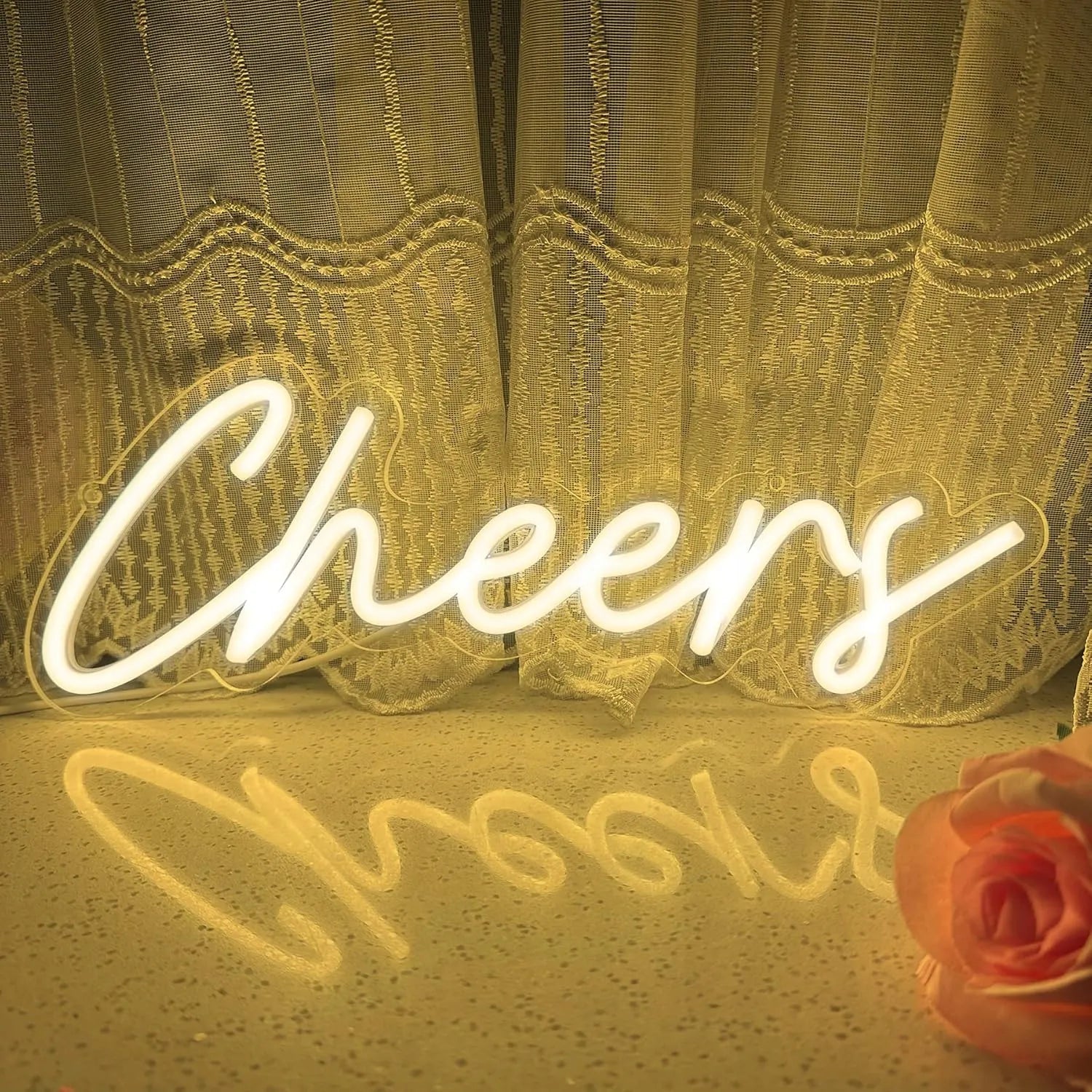 Wanxing dekoracinis LED neonas CHEERS, šilta balta spalva, reguliuojamas intensyvumas, 42x18 cm, USB