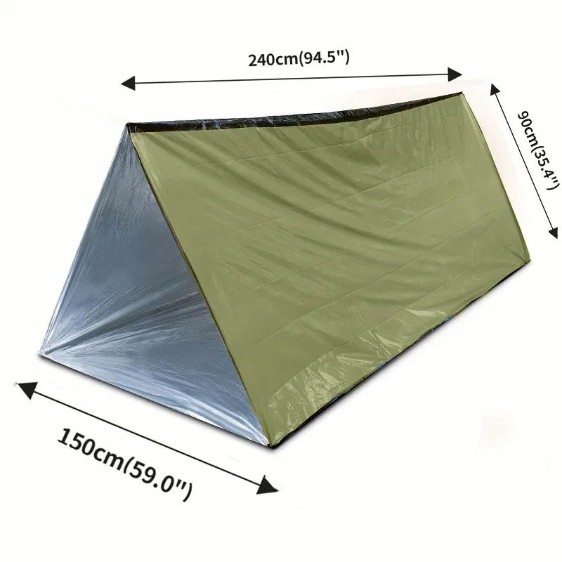 Žalia avarinė palapinė LIFETENT 240x150x90 cm, 2 vietų, šiluminė folija